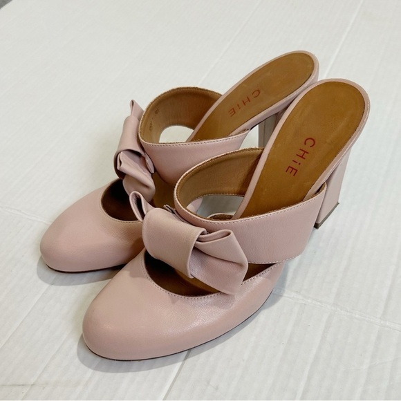 CHiE by Chie Mihara Mary Jane Mules Size 38.5 Size 7.5 Pink Leather Spain Pastel - Picture 1 of 16